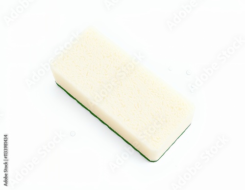 there is a sponge on a white surface with a green edge. photo