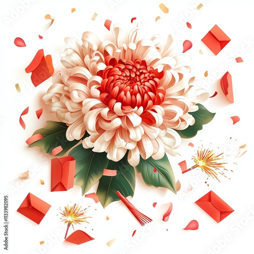 A vibrant flower illustration with festive elements celebrating joy and beauty. photo