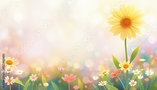 there is a picture of a field of flowers with a sunflower in the middle. photo