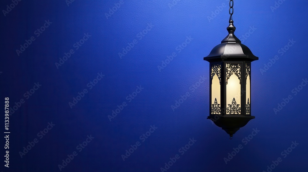 Elegant lantern illumination cozy interior decorative lighting blue background artistic view home decor inspiration Elegant lantern illumination cozy interior decorative lighting blue background artistic view home decor inspiration