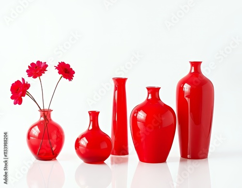 there are three vases with flowers in them sitting on a table. photo