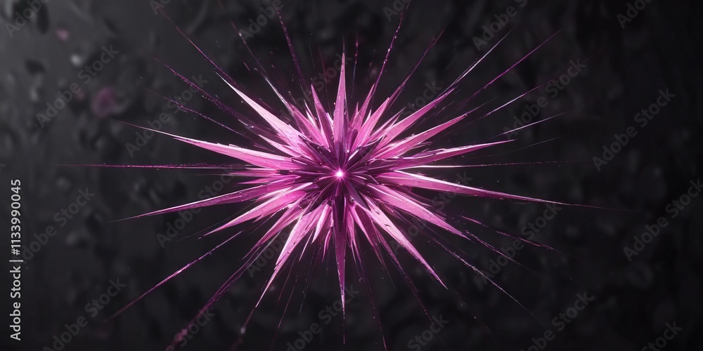 Fototapeta premium Vibrant pink starburst against a deep purple-black background with glittering silver accents , nebula, galaxy