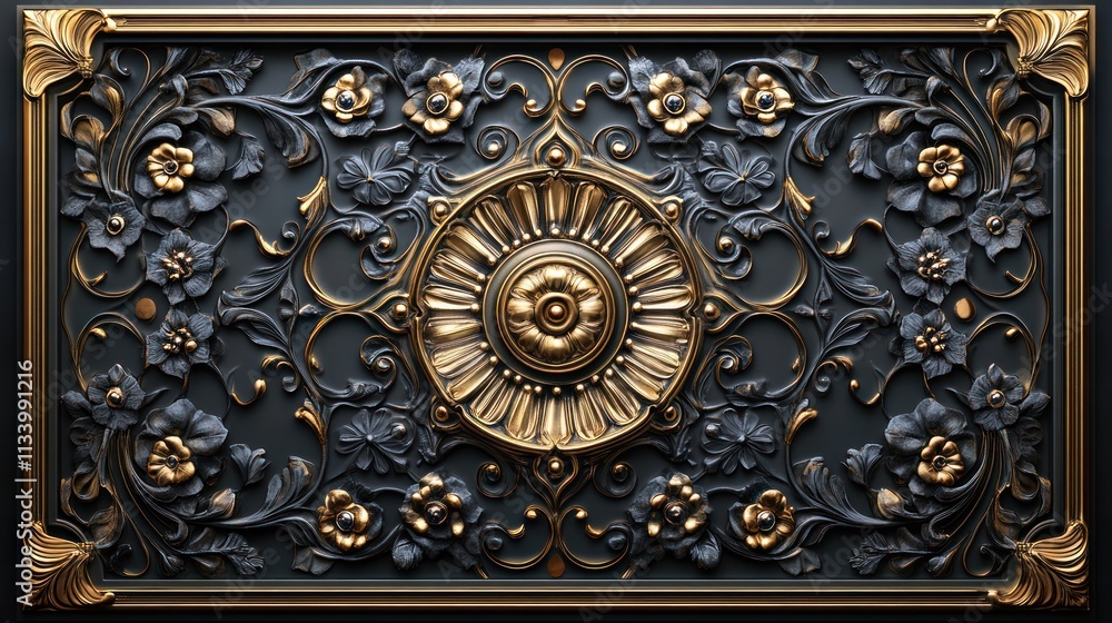 Opulent Gold and Black Fleur-de-lis Panel Design Opulent Gold and Black Fleur-de-lis Panel Design