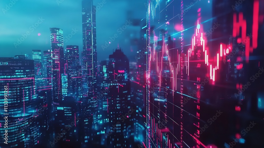 Obraz premium Double Exposure of a Business Graph and Cityscape