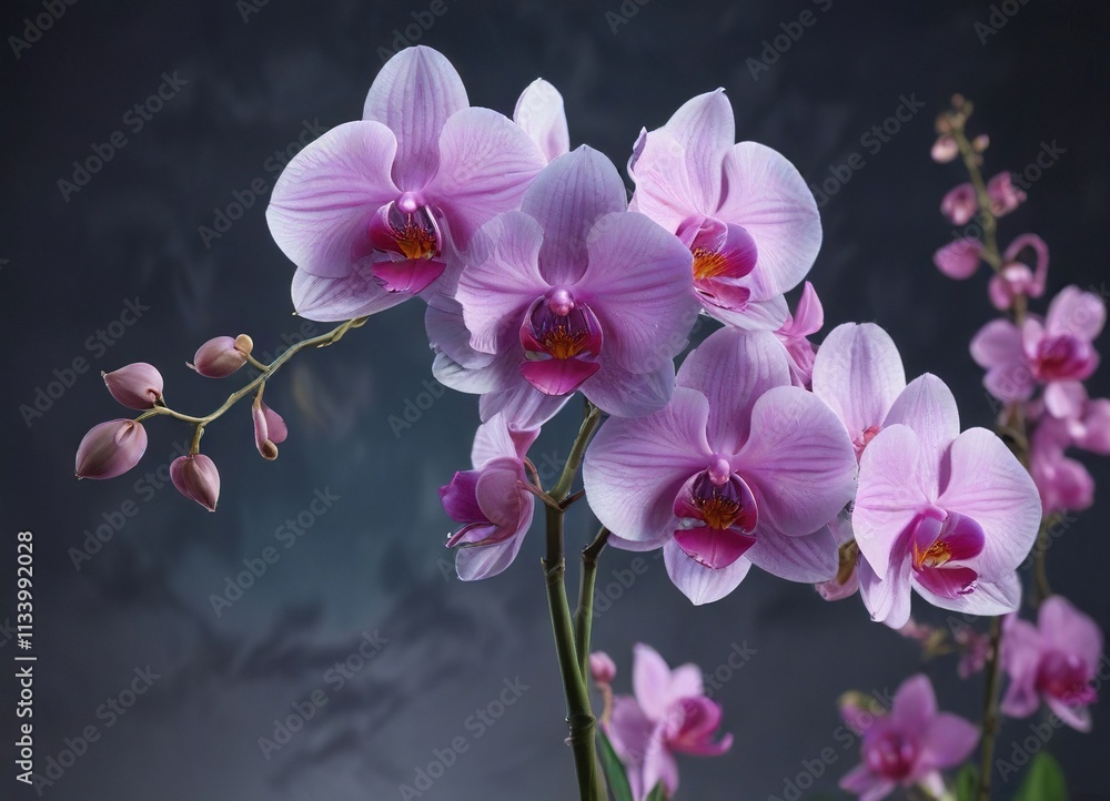 Pink and blue orchid stems with velvety petals , vibrant, gentle, exotic Pink and blue orchid stems with velvety petals , vibrant, gentle, exotic