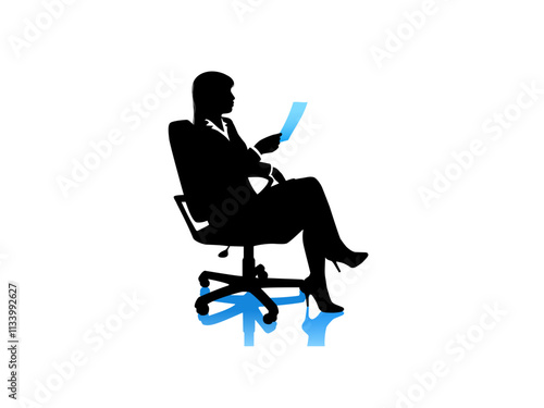 businesswoman sitting in a chair and pressing laptop, woman silhouette vector illustration