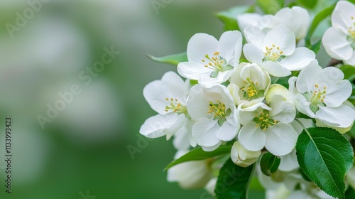Delicate White Blossom Cluster on Soft Green Background Capturing the Beauty of Nature's Springtime Awakening with Freshness and Vibrancy