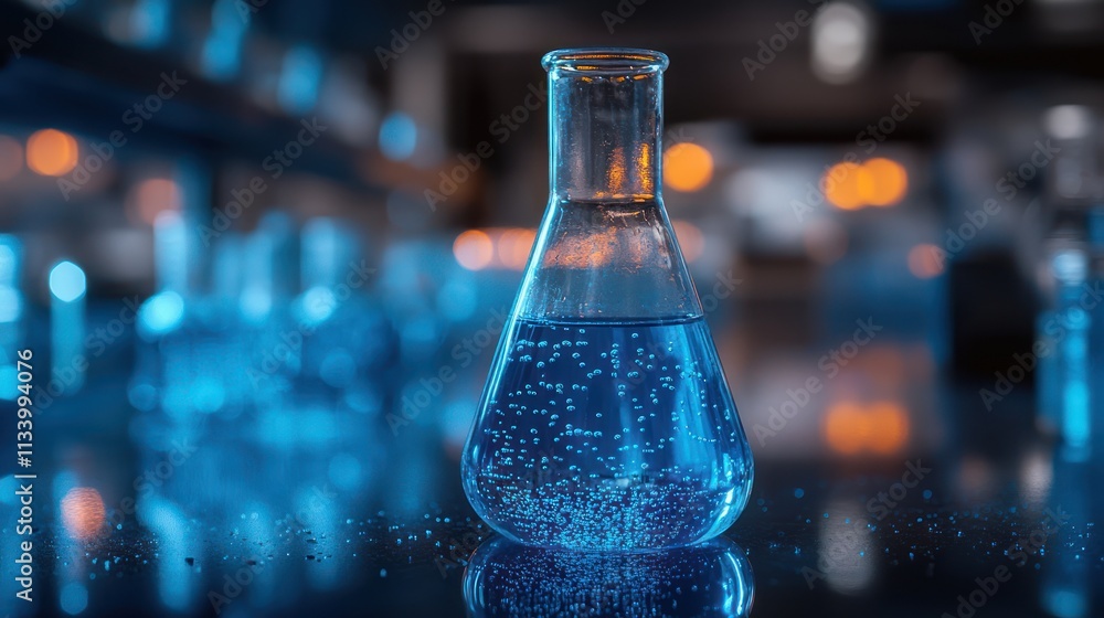 Blue Liquid in Erlenmeyer Flask in a Laboratory Setting Blue Liquid in Erlenmeyer Flask in a Laboratory Setting