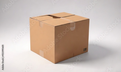 Isolated cardboard box on plain white background, rectangular shape, empty