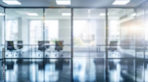 Blurred Office Interior with Glass Walls