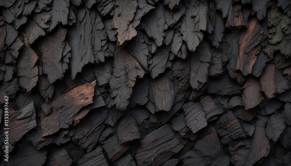 Abstract background of rich black hardwood mulch texture resembling tree bark or wooden planks , patterned background, dark, earthy Abstract background of rich black hardwood mulch texture resembling tree bark or wooden planks , patterned background, dark, earthy