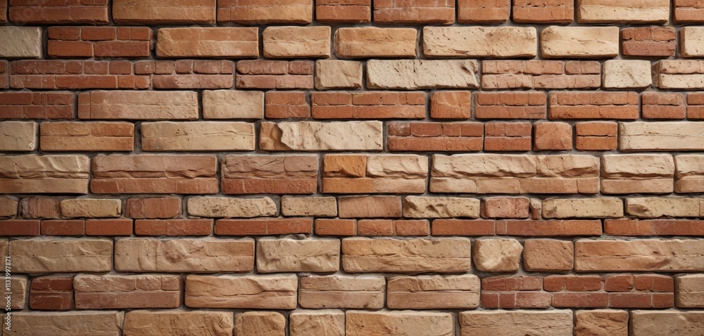 Brick wall block with brown and beige texture closeup, brick texture, stone facade Brick wall block with brown and beige texture closeup, brick texture, stone facade