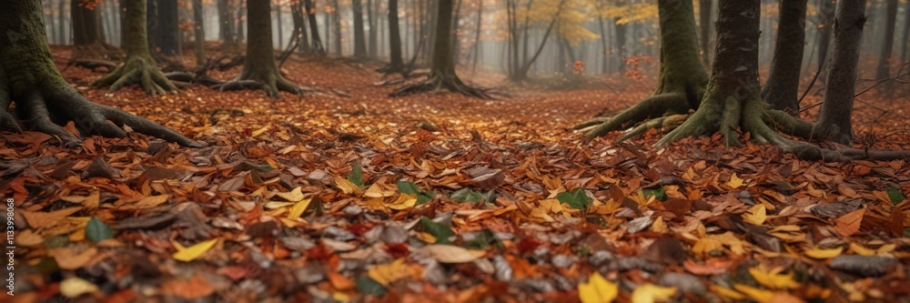 The forest floor is blanketed with a layer of fallen leaves, forest floor, outdoor scenery, woodland scene The forest floor is blanketed with a layer of fallen leaves, forest floor, outdoor scenery, woodland scene