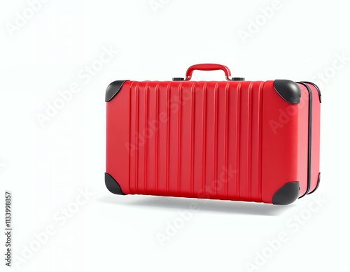 a close up of a red suitcase on a white surface. photo