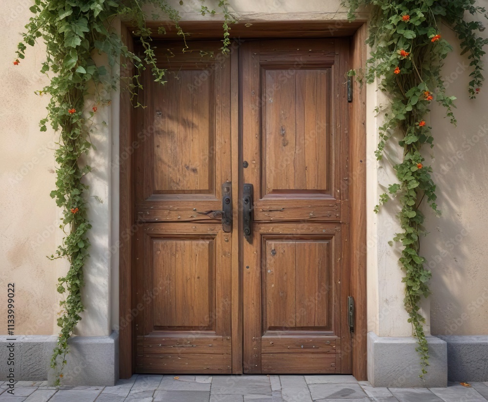 weathered wooden door with vines growing on it, old wood, overgrown vegetation weathered wooden door with vines growing on it, old wood, overgrown vegetation