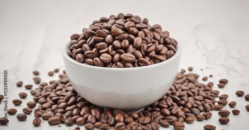 a bowl of aromatic coffee beans against a white backdrop , natural fiber, coffee enthusiast a bowl of aromatic coffee beans against a white backdrop , natural fiber, coffee enthusiast