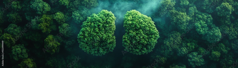 Green lungs of Earth filled with flourishing forest trees, symbolizing a healthy, sustainable environment, fresh air, vibrant greenery, AIgenerated nature art