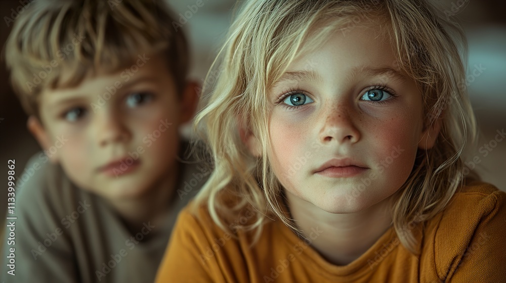 Portrait of Two Young Siblings: A Tender Moment of Childhood Portrait of Two Young Siblings: A Tender Moment of Childhood
