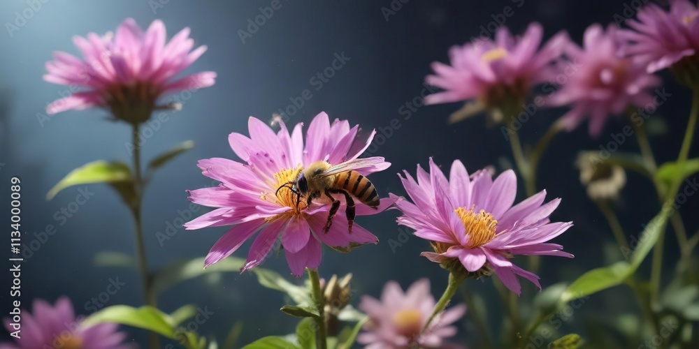 Obraz premium Honey bee alights on fragrant blooming flower , flora, nature