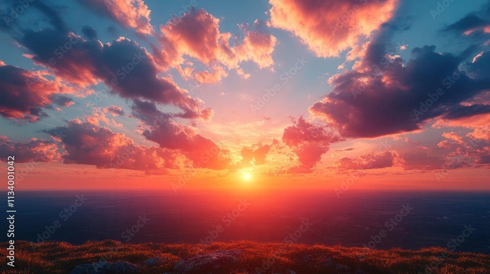 Fototapeta premium Fiery Sunset over Serene Landscape