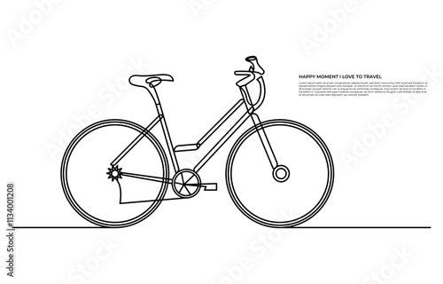 Continuous one line bicycle outline vector art illustration, continuous single line drawing of a bicycle,
