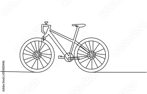 Continuous one line bicycle outline vector art illustration, continuous single line drawing of a bicycle,
