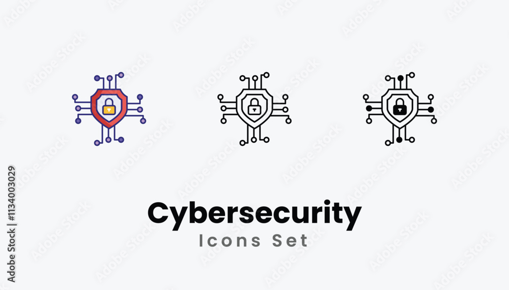 Obraz premium Cybersecurity Icons thin line and glyph vector icon stock illustration