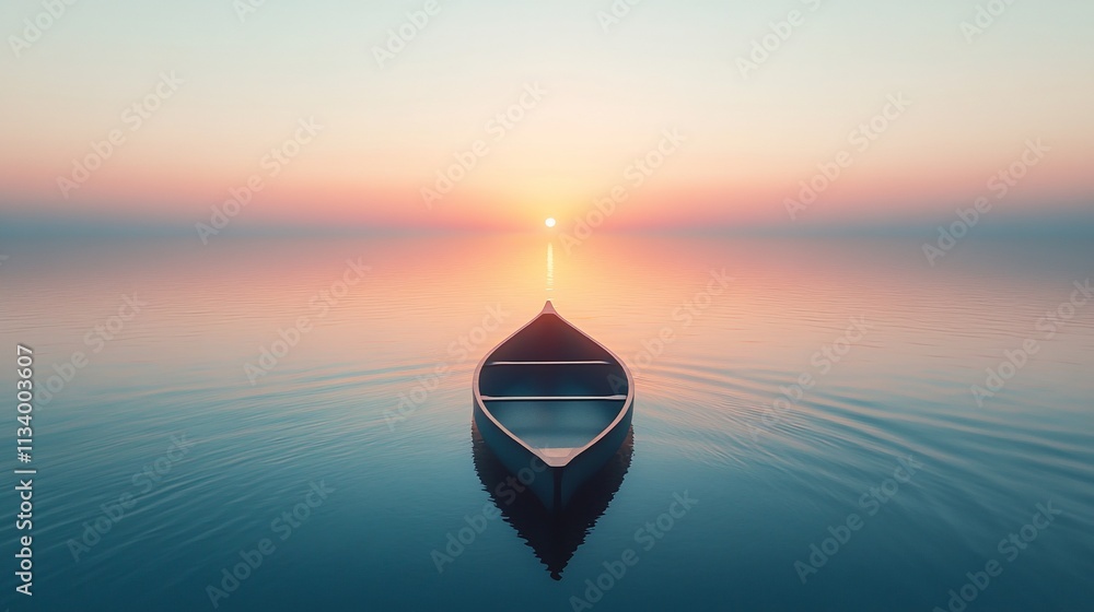 A serene boat drifting on calm waters at sunrise, creating a peaceful atmosphere. A serene boat drifting on calm waters at sunrise, creating a peaceful atmosphere.