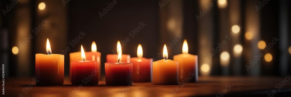 Softly glowing candles create a sense of calm in a dark room with bokeh and calming lighting effects, bokeh, ambiance Softly glowing candles create a sense of calm in a dark room with bokeh and calming lighting effects, bokeh, ambiance