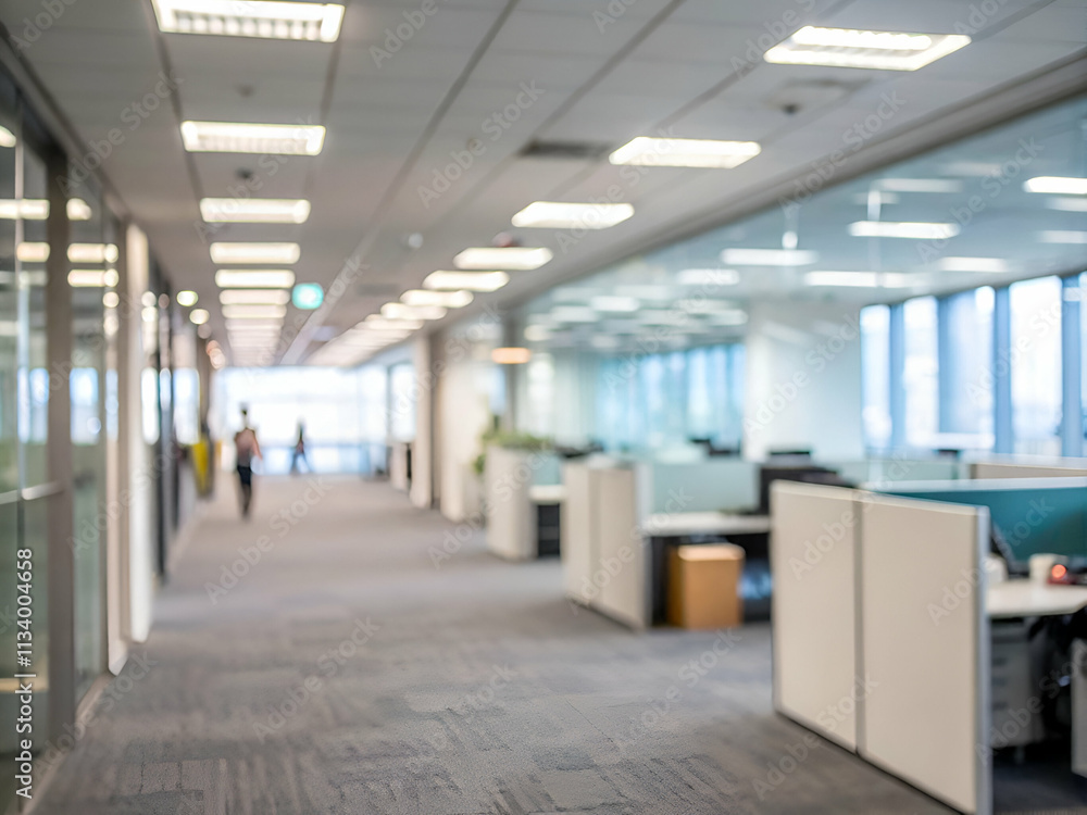 A large open office space with cubicles and desks A large open office space with cubicles and desks