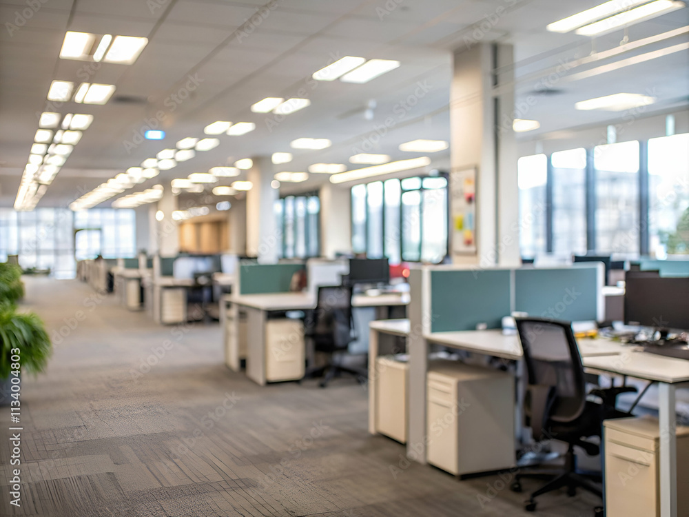 A large open office space with cubicles and desks A large open office space with cubicles and desks