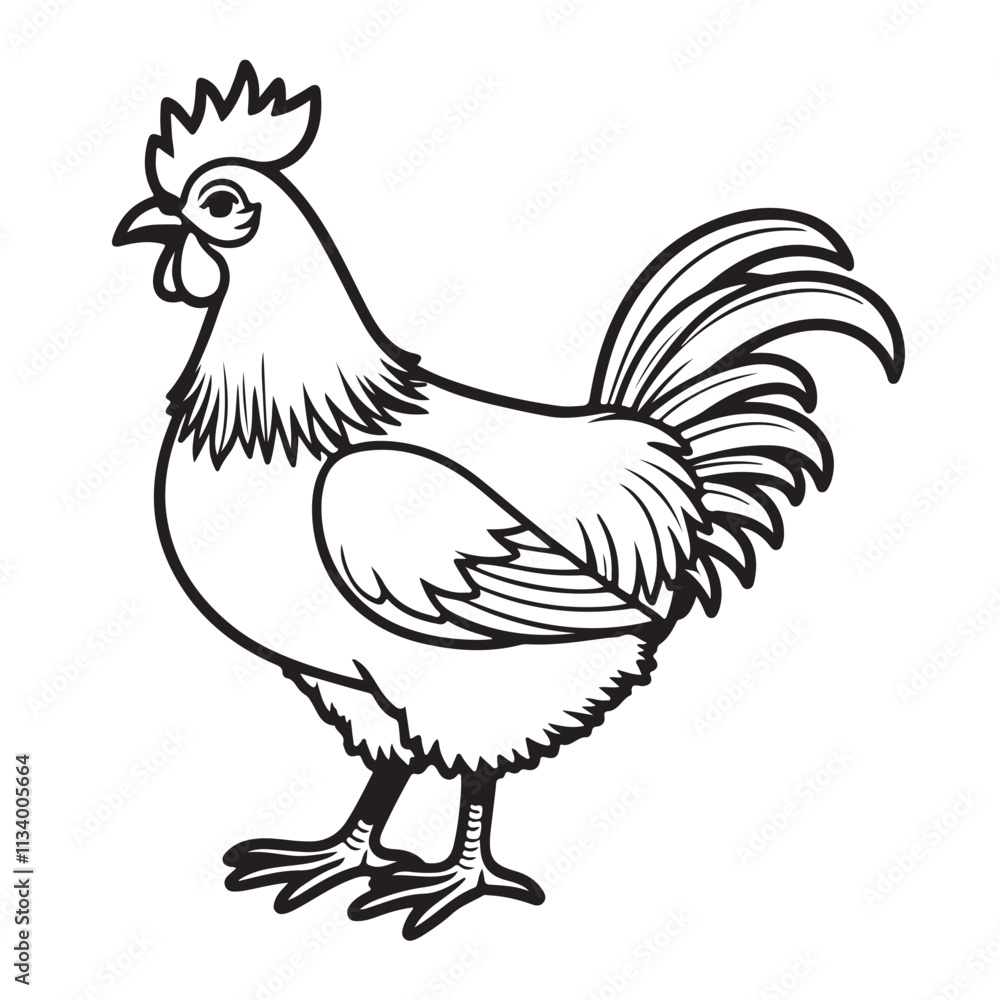 Hen line art on white background Hen line art on white background