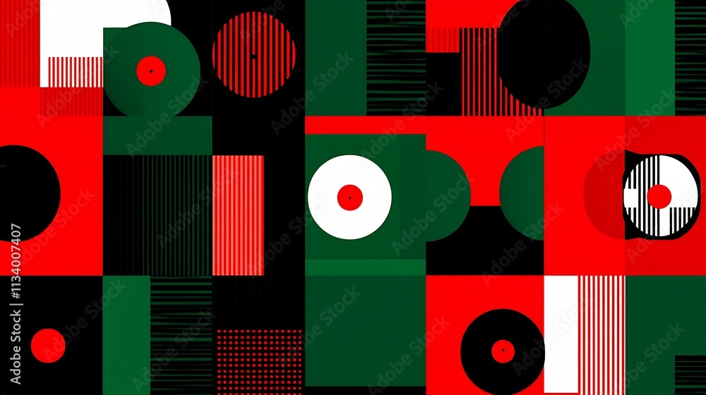 Abstract Geometric Design With Red Green Black And White Circles Abstract Geometric Design With Red Green Black And White Circles