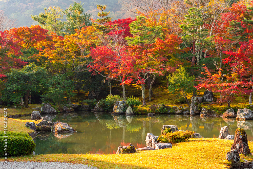 Gardens of Tenryu-ji temple in autumn in Arashiyama, Kyoto, Japan