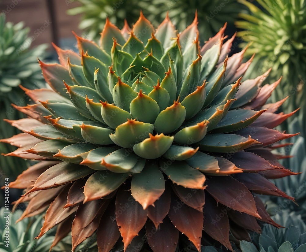 tall succulent with thick, waxy leaves and sharp spines, mature plant in the garden , garden decoration, cactus, indoor plants tall succulent with thick, waxy leaves and sharp spines, mature plant in the garden , garden decoration, cactus, indoor plants