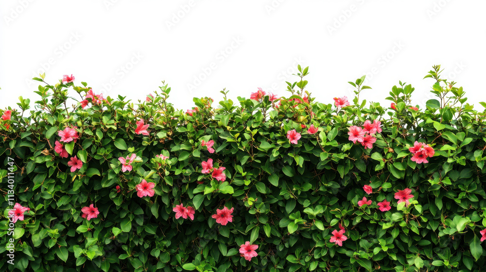 Bush or shrub wall in full bloom, filled with bright, vivid flowers isolated on white background Bush or shrub wall in full bloom, filled with bright, vivid flowers isolated on white background