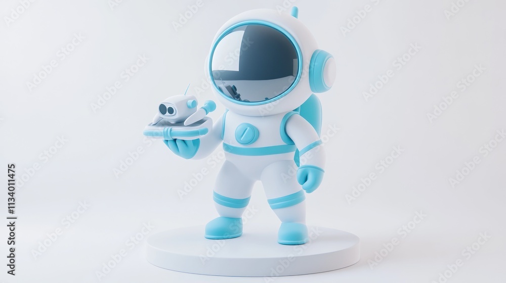 Cute cartoon astronaut holding a telescope on a white background. Cute cartoon astronaut holding a telescope on a white background.