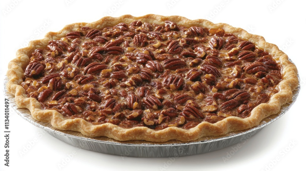 A delicious pecan pie with a golden crust and topped with whole pecans. A delicious pecan pie with a golden crust and topped with whole pecans.