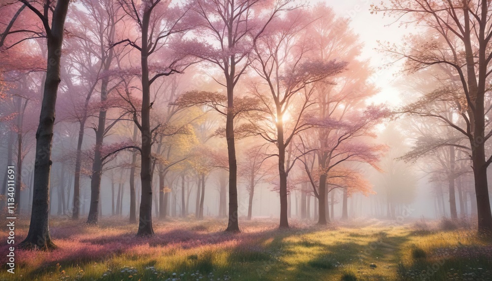 Soft focus bokeh of pastel-colored trees in a forest glade at dawn, forest glade, peaceful scenery, gentle hues Soft focus bokeh of pastel-colored trees in a forest glade at dawn, forest glade, peaceful scenery, gentle hues