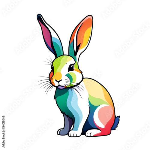 Colorful rabbit illustration on transparent background.