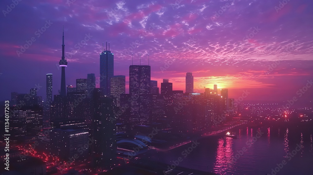 Obraz premium Downtown Cityscape at Twilight Where the Sky and Buildings Blend Together
