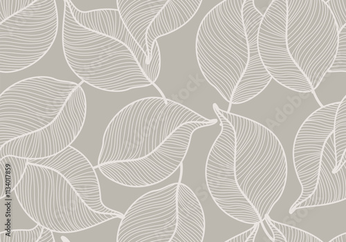 Leaves Pattern. Vector Hand Drawn Line Drawing of Abstract Linear Leaf Design. Minimalist Trendy Contemporary One Line Floral Design for Prints, Textile, Fabric, Posters, Invitations, Branding Design