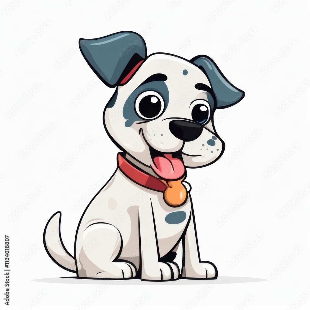 Fototapeta premium Cartoon puppy with a bone surrounded by cute animals like a dog in a fun, joyful