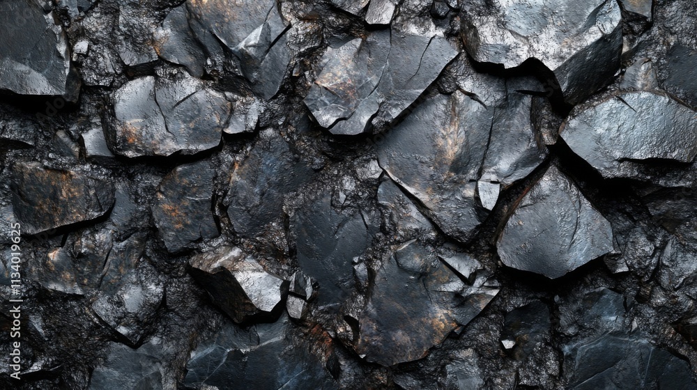 Close-up of Dark, Rough, Jagged, and Cracked Rock Surface Close-up of Dark, Rough, Jagged, and Cracked Rock Surface