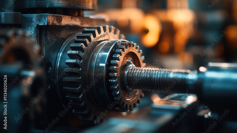 Machinery operation industrial factory mechanical components workshop setting close-up view engineering concepts for productivity Machinery operation industrial factory mechanical components workshop setting close-up view engineering concepts for productivity