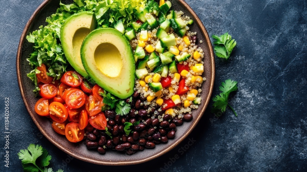 healthy quinoa avocado bowl with black beans and vegetables healthy quinoa avocado bowl with black beans and vegetables
