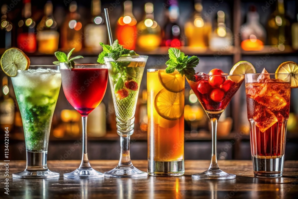 Set of various cocktails on a black background generative ai Set of various cocktails on a black background generative ai