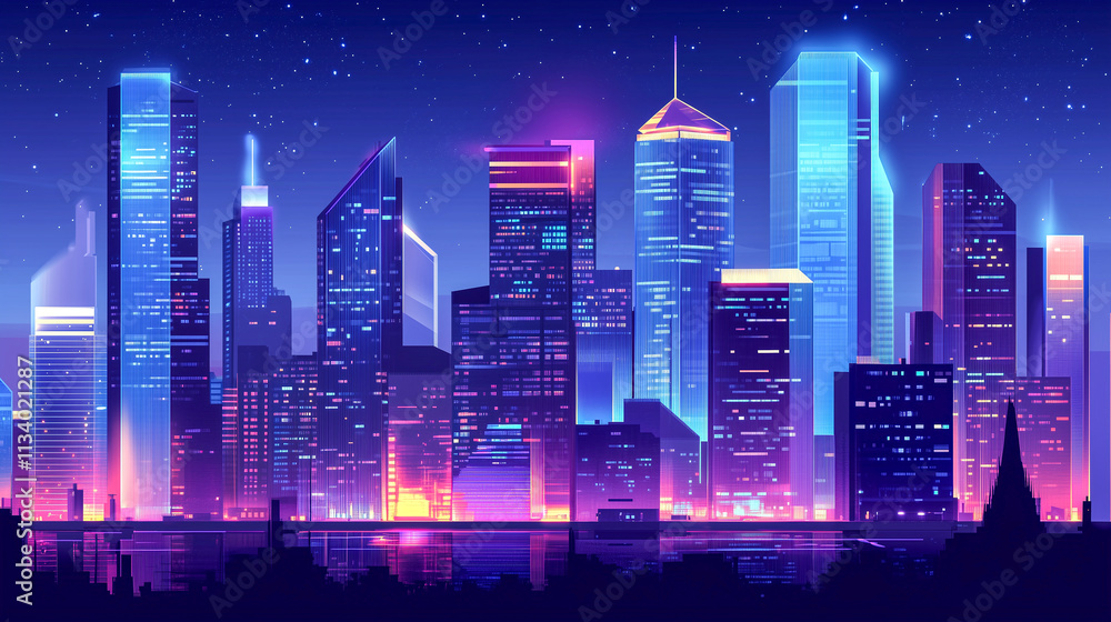 skyscrapers with glass facades, reflecting the city lights at night, modern urban setting skyscrapers with glass facades, reflecting the city lights at night, modern urban setting