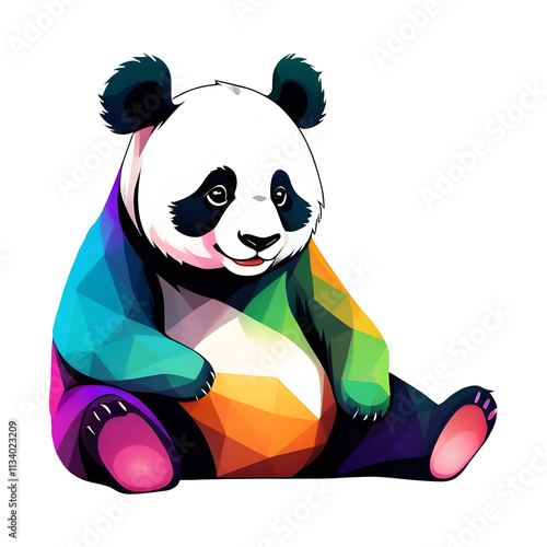 Colorful panda illustration on transparent background.