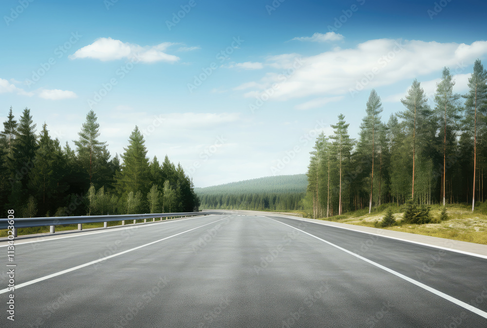 Fototapeta premium Serene Highway Journey Through Forested Landscape